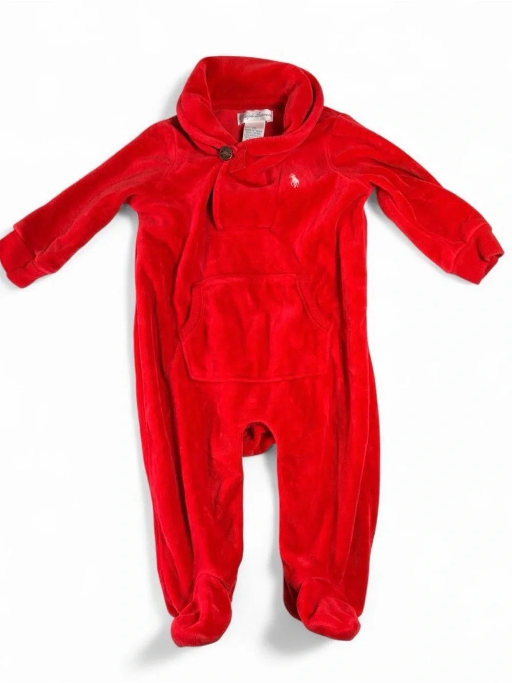 Ralph Lauren Red Velour Baby One-Piece